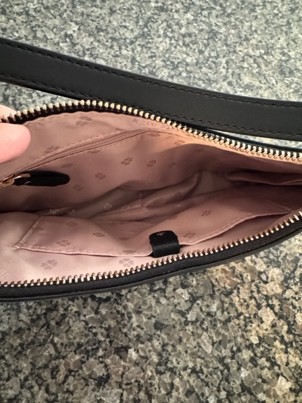 kate spade Black Pebbled Leather Shoulder Bag with Blush Trim